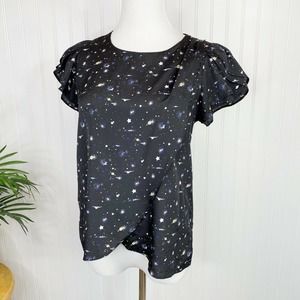 BCBGeneration Galaxy Stars Planets Flutter Sleeve Top Small